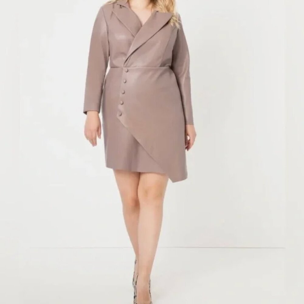 Eloquii Beige Faux Leather Wrap Dress, Size 18, NWT